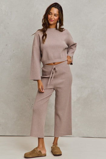 So Me Ribbed Knit Sweater Set in Ash Brown