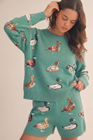 LovLov Fairhaven Pastoral Charm Duckling Knit Short Set in Light Sea Green