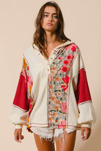 Load image into Gallery viewer, BiBi Mixed Floral and Solid Knit Hooded Top in Oatmeal/Rust

