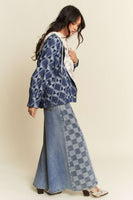 Davi & Dani Vintage Geometric Denim Pattern Jacket in Blue