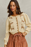 So Me Ribbon and Rose Applique Cardigan in Cream/Camel