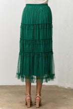 Load image into Gallery viewer, Polagram Polka Dot Tulle Ruffle Midi Skirt in Hunter Green
