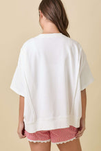 Load image into Gallery viewer, Main Strip OVERSIZED American Flag Patchwork Terry Knit Top in White
