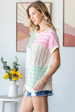 Load image into Gallery viewer, 7th Ray Textured Color Block Top in Sage/Pink
