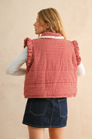 Miou Muse Gingham Vest with Sherpa Details in Red