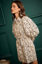 Load image into Gallery viewer, So Me Floral Collared Long Puff Long Sleeve Tie Waist Mini Dress in Cream
