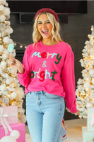 Grace+Emma Merry & Bright Sweatshirt in Hot Pink