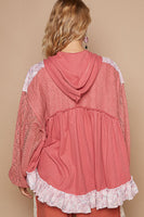 POL Contrasting Fabric Hooded Jacket in Raspberry Rose