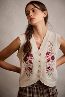 So Me Embroidered V-neck Sweater Vest in Beige