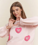 J.nna Embroidered Pearl Heart Sweater in Baby Pink