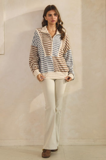 LovLov Contrasting Color Striped Textured Top in Multi Color