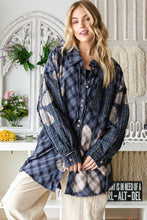 Load image into Gallery viewer, Oli &amp; Hali Bleached Flower Plaid Button Front Shirt in Navy Shirts &amp; Tops Oli &amp; Hali   
