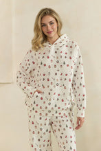 Load image into Gallery viewer, Veveret Cozy Holiday Print Lounge Hoodie in White Combo
