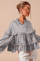 So Me Variegated Stripe Reversible Flowy Boho Top in Denim