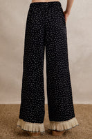So Me Polka Dot Wide-Leg Pants With Lace Hem in Black