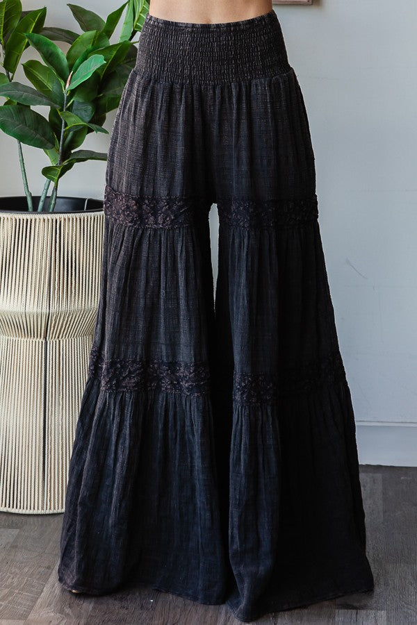 Oli & Hali SMOCKED Waist Wide Leg Pants in Black