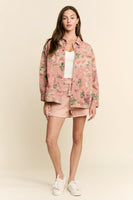 J.nna Floral Print Jacket in Pink Denim