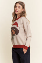 Load image into Gallery viewer, J.nna OVERSIZED Christmas Hat Dachshund Knit Sweater in Oatmeal Red
