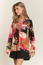 Load image into Gallery viewer, J.nna Multi Print Button Down Top in Clay Garden Shirts &amp; Tops J.nna   
