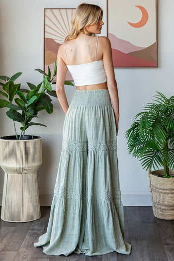 Oli & Hali SMOCKED Waist Wide Leg Pants in Light Blue