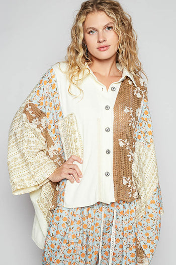 POL OVESIZED Contrasting Fabric Top in Natural Multi