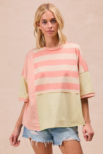 Load image into Gallery viewer, BiBi Contrasting Colored Mix N Match Striped Top in Peach/Rose/Lime
