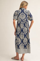 Jodifl Geometric Floral Print Midi Dress in Navy ON ORDER