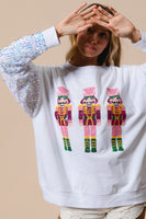 BiBi Sequin Nutcracker Top with Velvet Sequin Sleeves in Off White