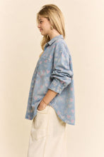 Load image into Gallery viewer, Davi &amp; Dani Heart Print Washed Denim Button Up Shirt in Blue Denim
