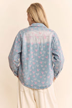 Load image into Gallery viewer, Davi &amp; Dani Heart Print Washed Denim Button Up Shirt in Blue Denim

