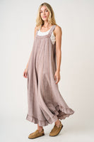 Mittoshop V Back Ruffle Detailed Jumpsuit in Coffee