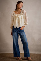 So Me 3D Floral Lace Scallop Edge Blouse in Cream