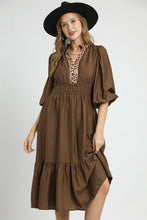 Load image into Gallery viewer, Umgee Leopard Trimmed Midi Dress in Brown
