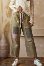 Load image into Gallery viewer, LovLov Paint Splatter and Patched Barrel Pants in Olive
