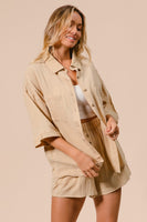 BiBi Crinkle Gauze Shirt And Short Set in Oatmeal