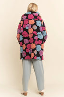 Davi & Dani Chunky Floral Embroidery Hooded Jacket in Ink Navy
