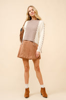 Blue B Color Block Knit Sweater with Lace-Up Details in Taupe