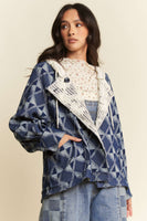 Davi & Dani Vintage Geometric Denim Pattern Jacket in Blue