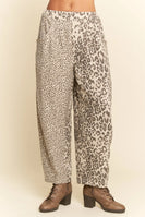 Davi & Dani Leopard Print Barrel Pants in Taupe Leopard