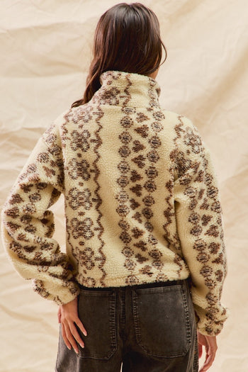 So Me Mixed Pattern Sherpa Jacket in Cream/Brown