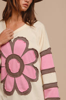 BiBi French Terry Top with Patchwork in Cream