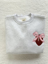 Load image into Gallery viewer, Embroidery Football Pink Bow Sweatshirt in Pearl Gray
