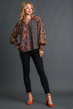 Load image into Gallery viewer, Umgee Mixed Flower Print Split Neck Top in Brick Mix Shirts &amp; Tops Umgee   
