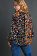 Load image into Gallery viewer, Umgee Mixed Flower Print Split Neck Top in Black Mix Shirts &amp; Tops Umgee   
