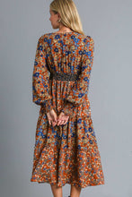 Load image into Gallery viewer, Umgee V Neck Tiered Floral Print Midi Dress in Brick Mix Dresses Umgee   
