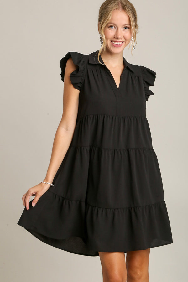 Umgee Solid Color Short Tiered Dress in Black Dress Umgee   
