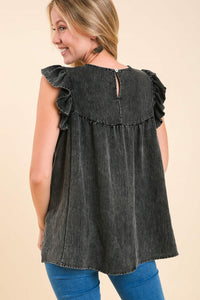 Umgee Snow Washed Pleated Detail Top in Black Shirts & Tops Umgee   