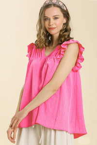 Umgee Snow Washed Pleated Detail Top in Hot Pink Shirts & Tops Umgee   