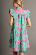Load image into Gallery viewer, Umgee Floral Print Collar Tiered Dress in Cotton Candy Mix Dress Umgee   
