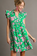 Load image into Gallery viewer, Umgee Floral Print Collar Tiered Dress in Green Mix ON ORDER Dress Umgee   

